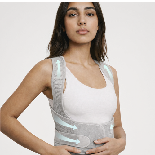 Femme portant le correcteur de posture Veltalis gris